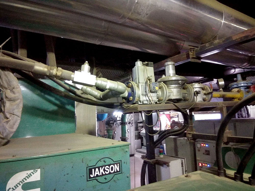 Gas train on a 1000 KVA engine